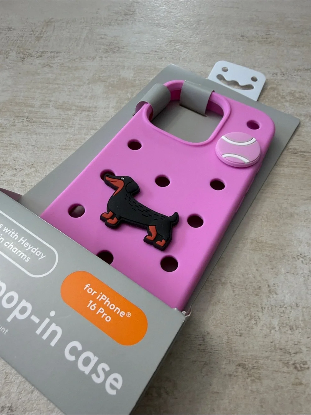 heyday Pink Pop-In Phone Case with Dachshund Charm for iPhone 16 Pro